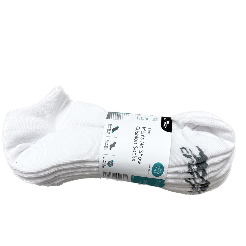 Crane Fitness 6 Pairs Men’s No Show Cushion Socks